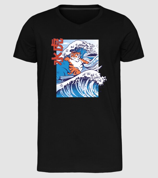 Chubby Surfer Tiger model negru pe tricou