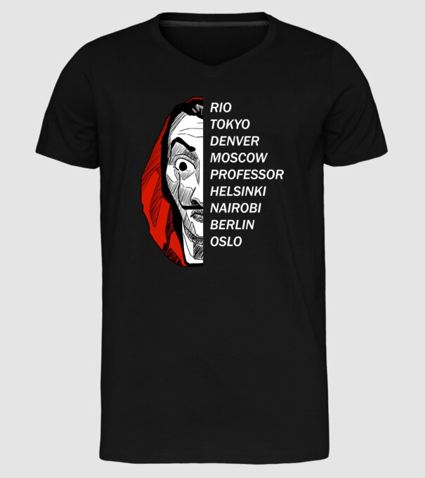 classic logo money heist model negru pe tricou