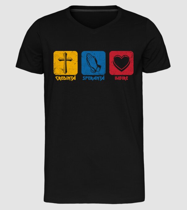 credință speranță iubire model negru pe tricou