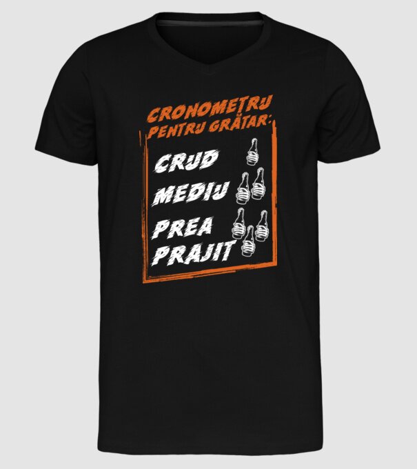 cronometru pentru grătar: crud, mediu, prea prăjit model negru pe tricou
