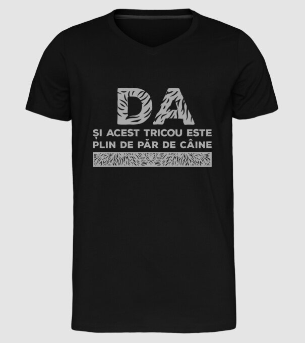 da, și acest tricou este plin de păr de câine model negru pe tricou