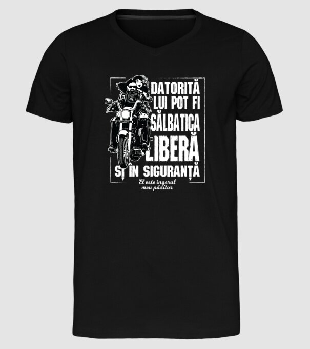 datorită ei pot fi sălbatic, liber și în siguranță - ea este îngerul meu păzitor model negru pe tricou