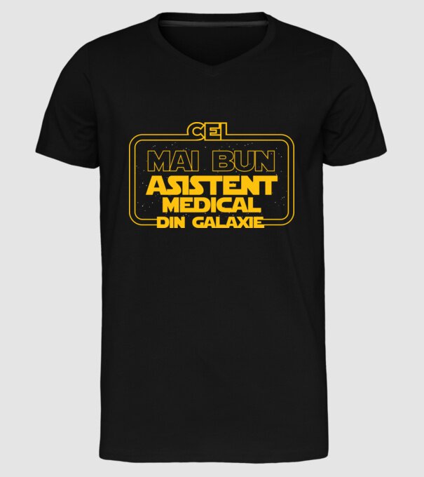 Cel mai bun asistent medical din galaxie model negru pe tricou