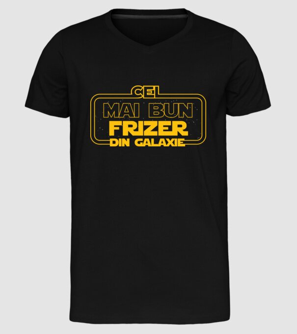 Cel mai bun frizer din galaxie model negru pe tricou
