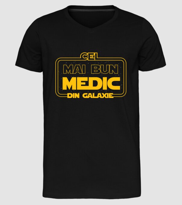 Cel mai bun medic din galaxie model negru pe tricou