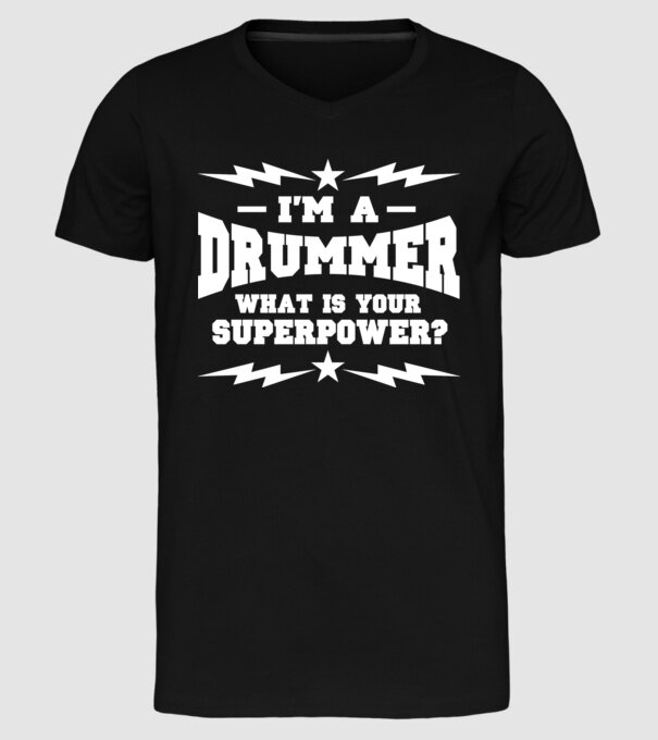 Drummer Superpower model negru pe tricou