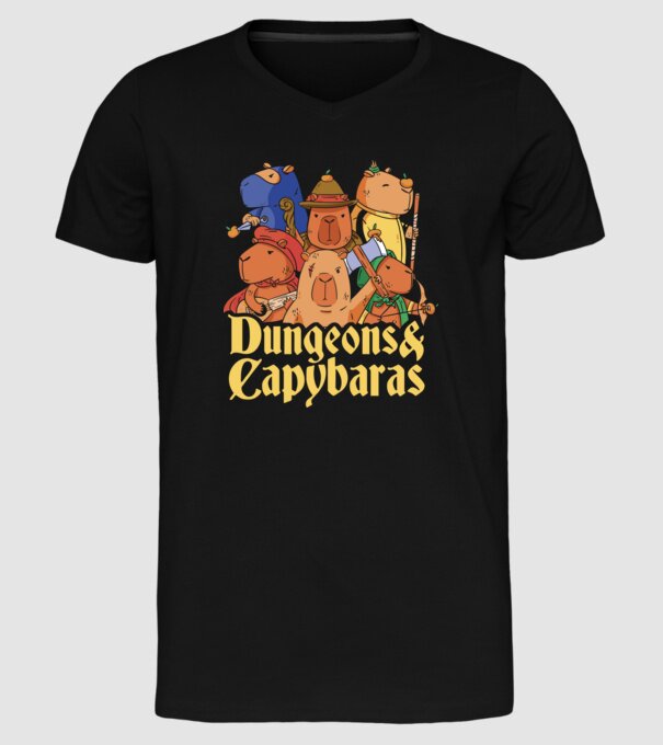 Dungeons and Capybaras model negru pe tricou