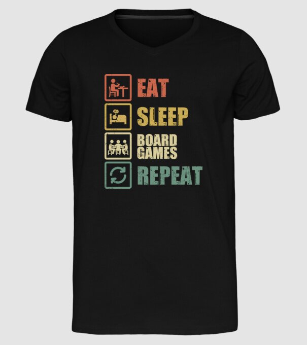 eat sleep Board Games repeat model negru pe tricou