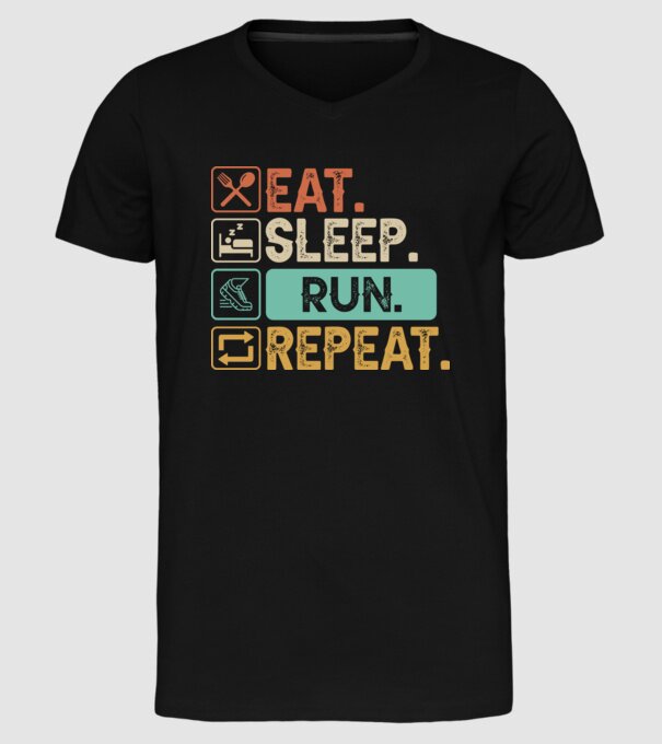 Eat Sleep Run Repeat model negru pe tricou