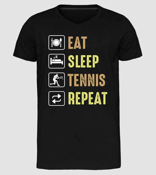 eat sleep tennis repeat model negru pe tricou