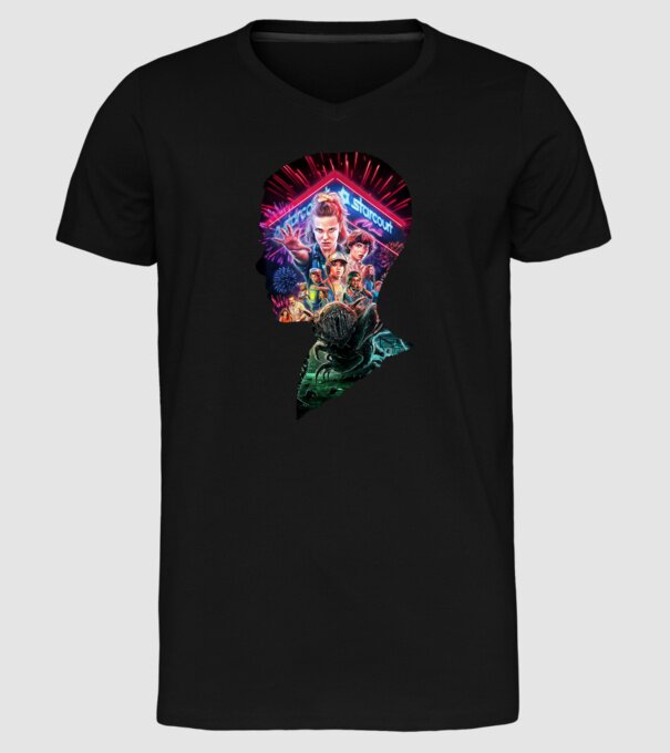 eleven poster head model negru pe tricou