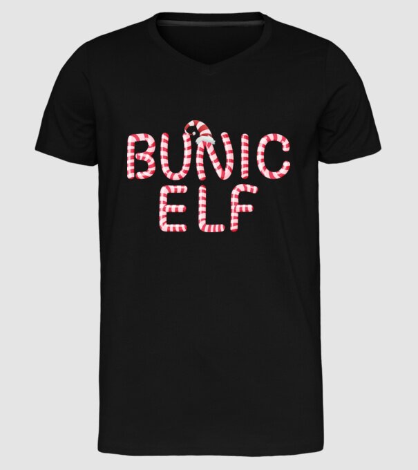 bunic elf model negru pe tricou