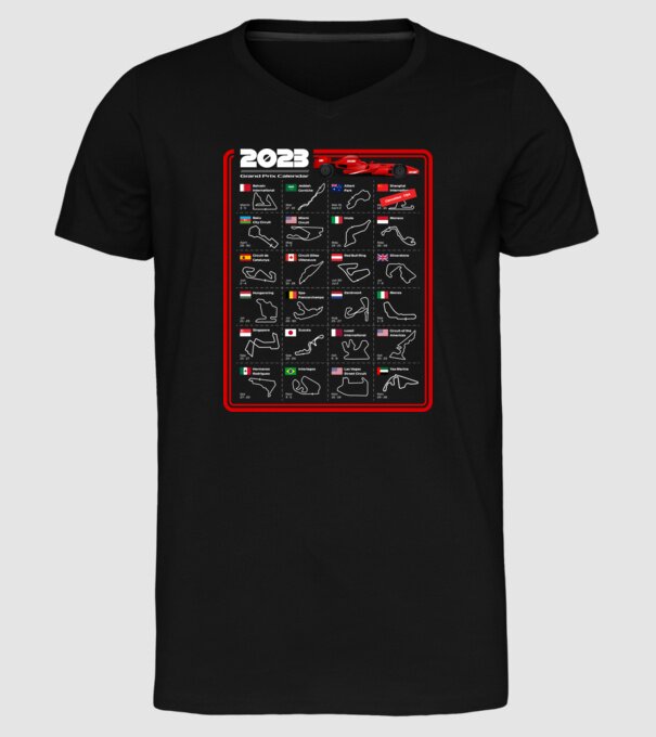 F1 2023 Formula Grand prix calendar model negru pe tricou