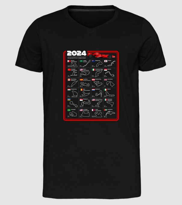 F1 calendar 2024 model negru pe tricou