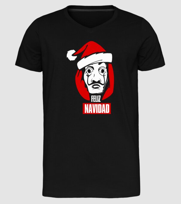 feliz navidad merry christmas money heist model negru pe tricou