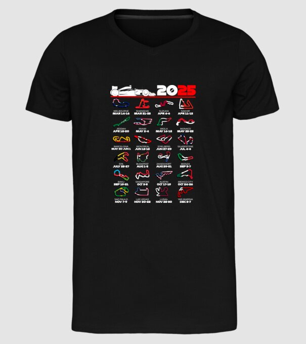 F1 calendar 2025 Negru model negru pe tricou