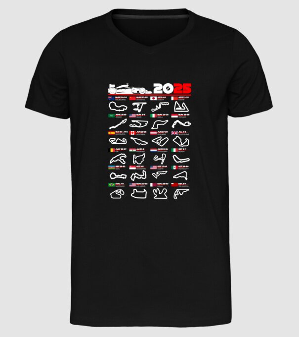 F1 calendar 2025 negru model negru pe tricou