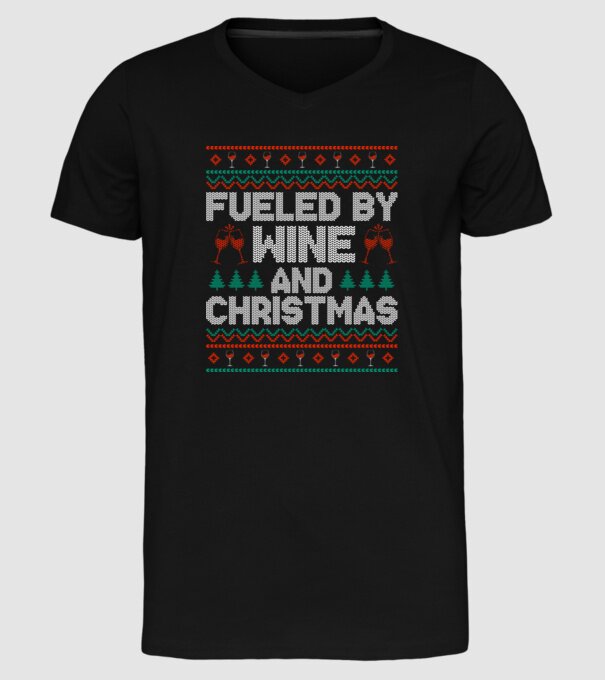 Fueled by wine and christmas model negru pe tricou