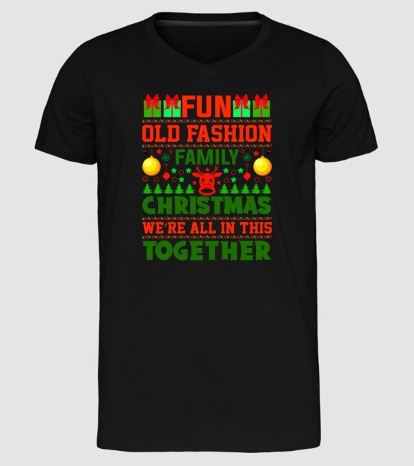 fun old fashion family christmas model negru pe tricou