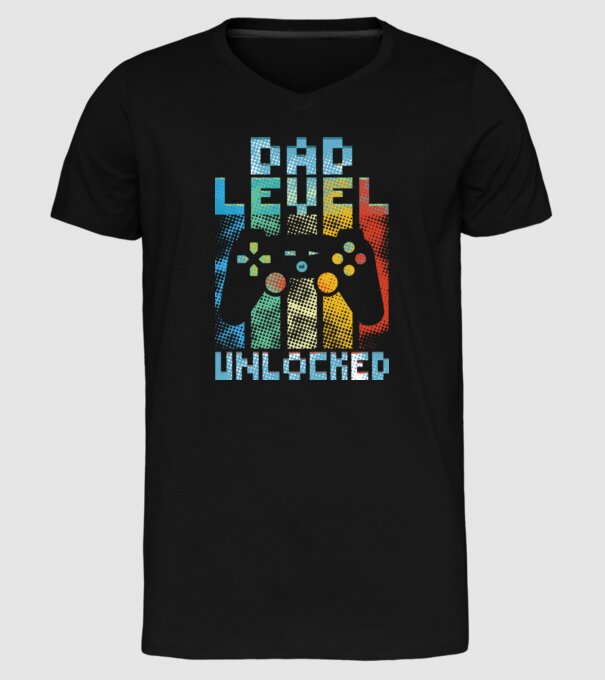 Gamer Dad level unlocked model negru pe tricou