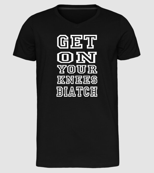 GET ON KNEES model negru pe tricou