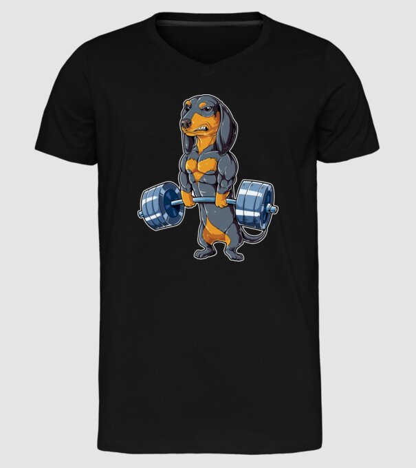Gym teckel model negru pe tricou