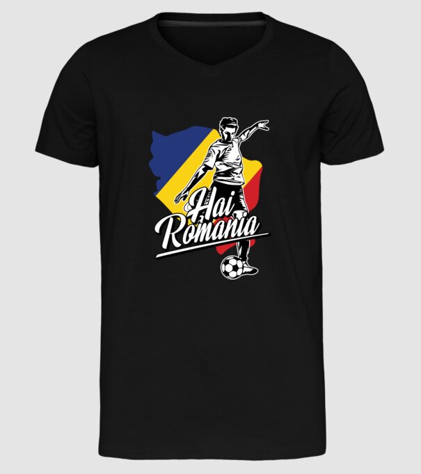 Hai romania fotbal model negru pe tricou