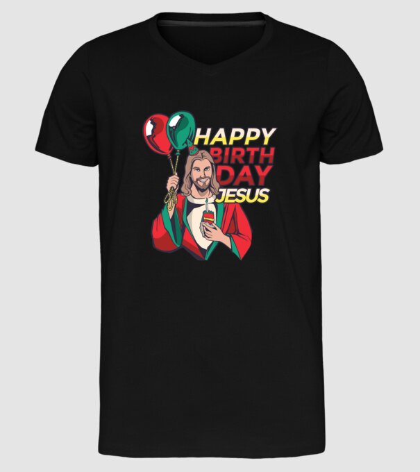 Happy Birtday Jesus! model negru pe tricou