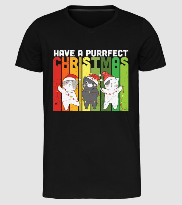 Have a purrfect christmas model negru pe tricou