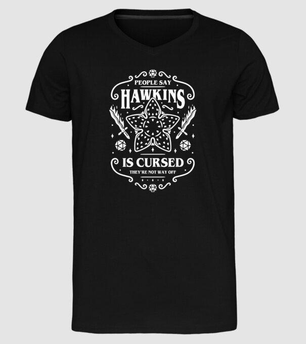 hawkins is cursed black model negru pe tricou
