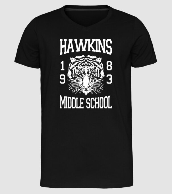 hawkins middle school 83 white model negru pe tricou