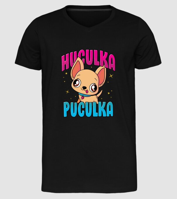 Huculka Puculka chivava model negru pe tricou