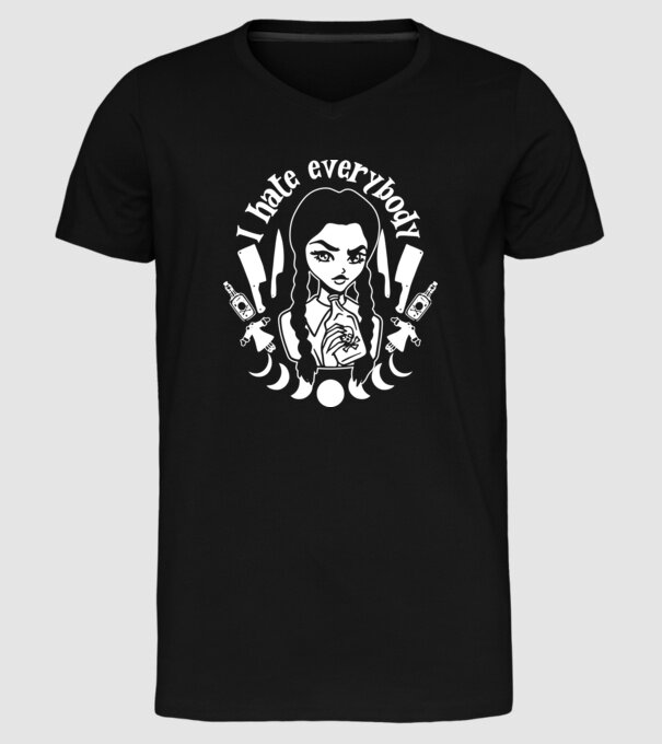 I hate everybody cartoon model negru pe tricou