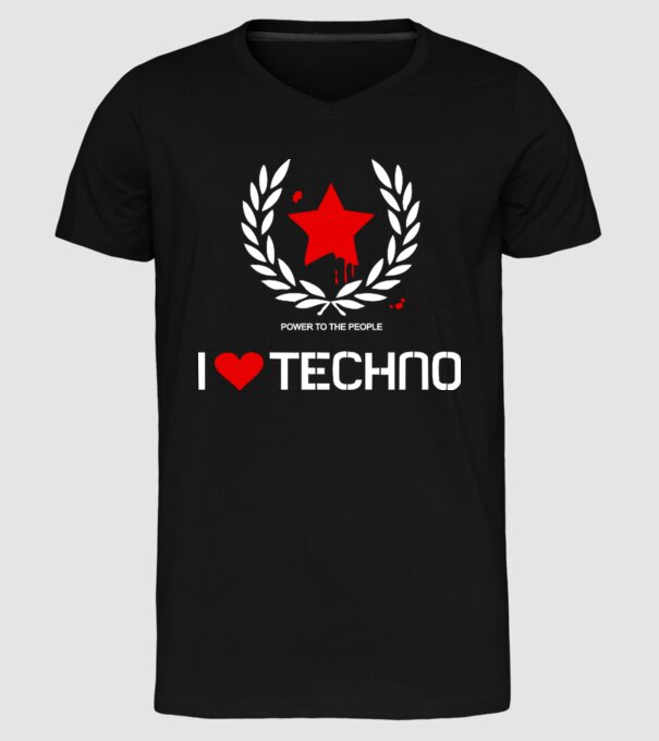I love techno model negru pe tricou