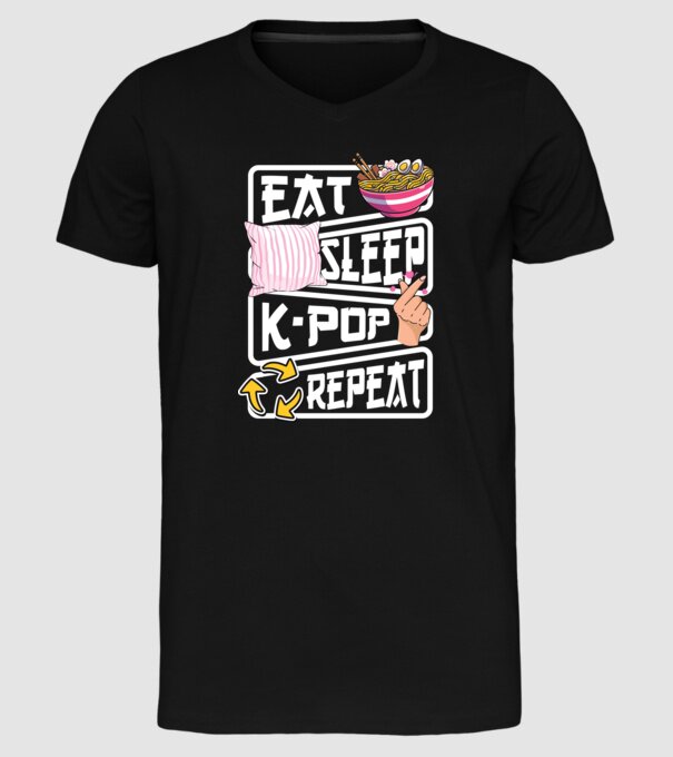K-POP EAT SLEEP model negru pe tricou