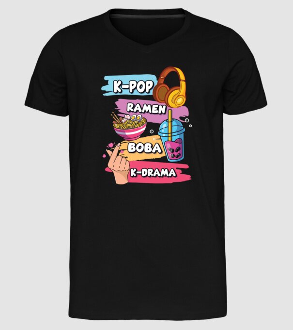 K-POP RAMEN BOBA K-DRAMA model negru pe tricou