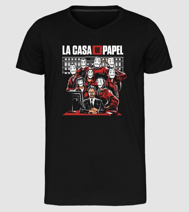 La casa de papel grupo model negru pe tricou