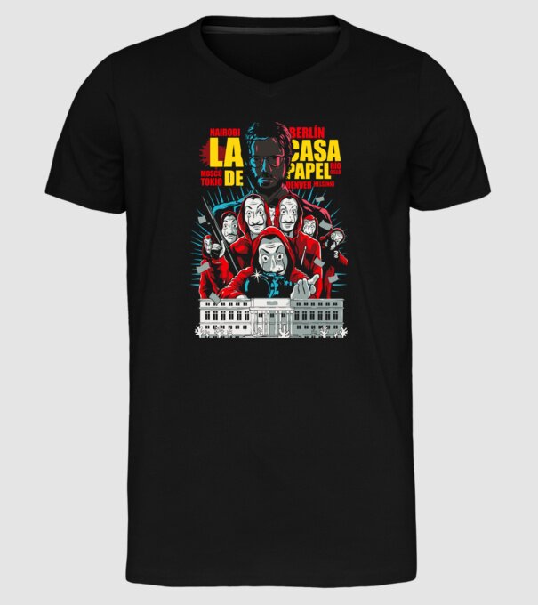 La casa de papel ilutración model negru pe tricou