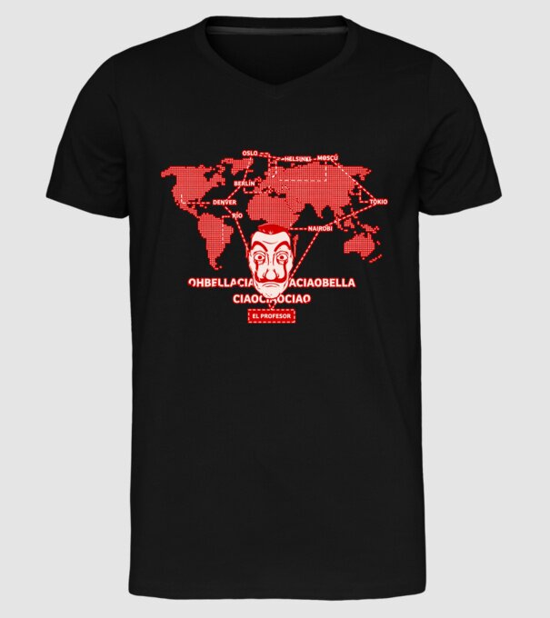 la casa de papel map model negru pe tricou
