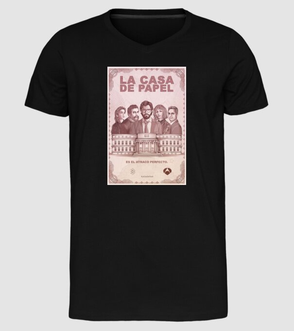 la casa de papel poster model negru pe tricou
