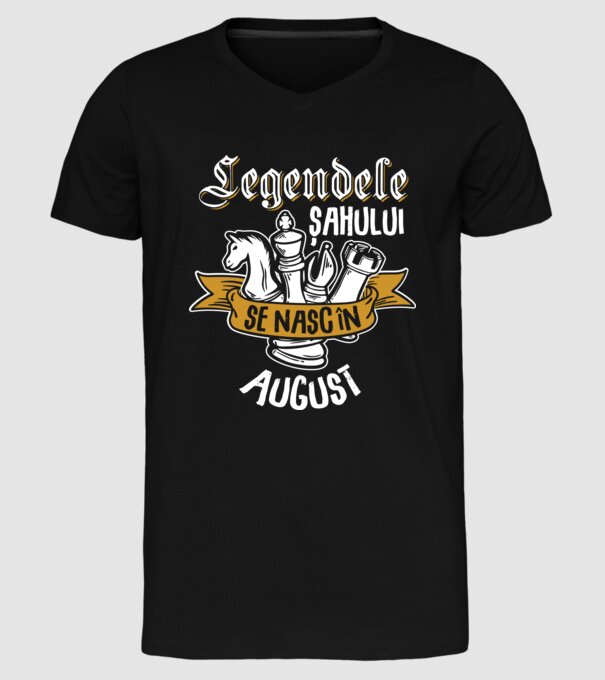 Legendele șahului se nasc în august model negru pe tricou