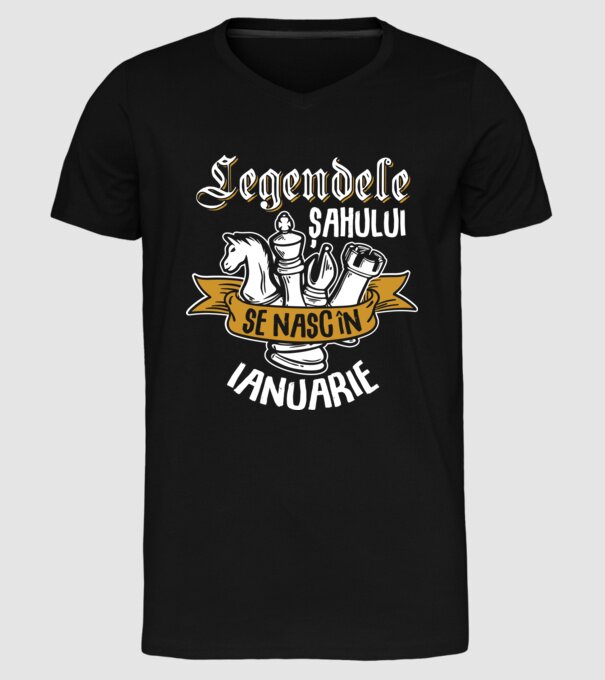 Legendele șahului se nasc în ianuarie model negru pe tricou