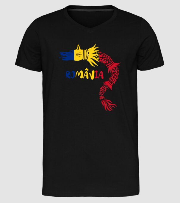 Lupul dacic model negru pe tricou