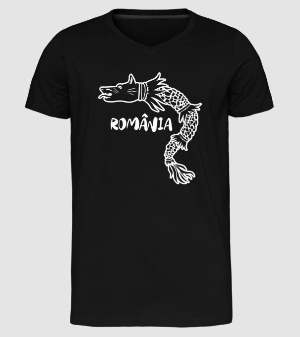 Lupul dacic alb model negru pe tricou