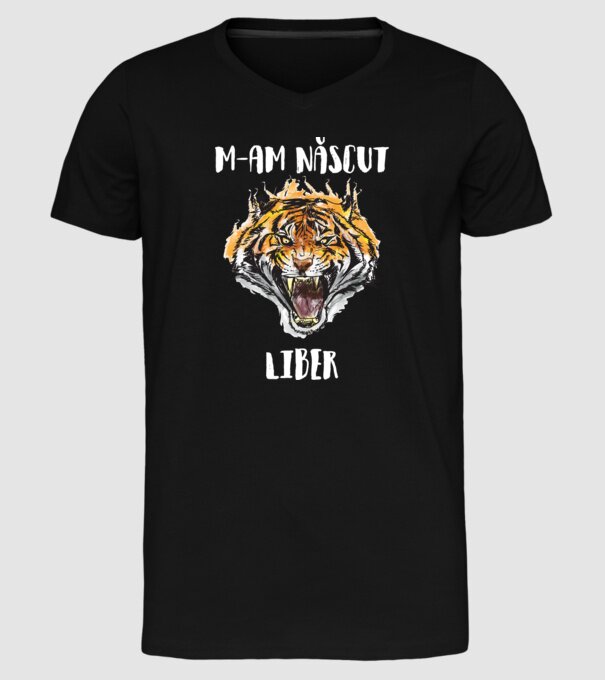 m-am născut liber model negru pe tricou
