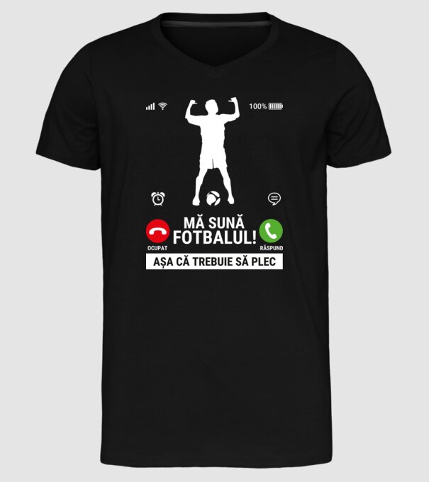 Mă sună fotbalul model negru pe tricou