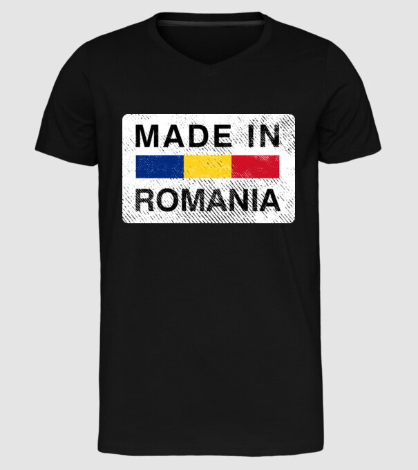 made in romania model negru pe tricou