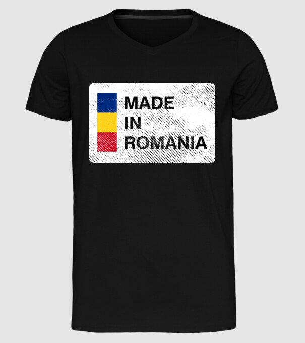made in romania model negru pe tricou