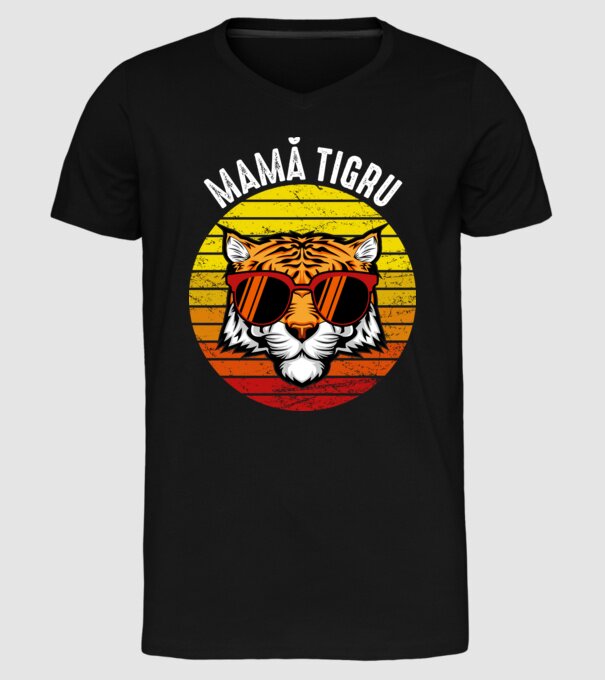 mamă tigru model negru pe tricou