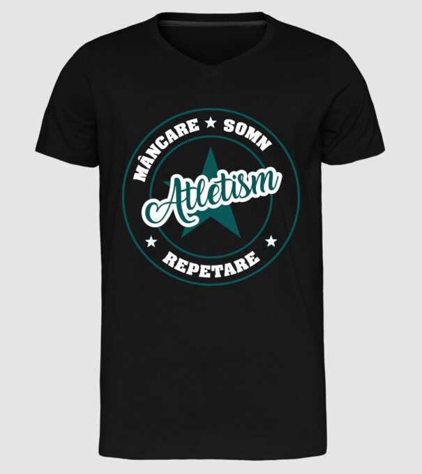 mâncare somn repetare ATLETISM model negru pe tricou